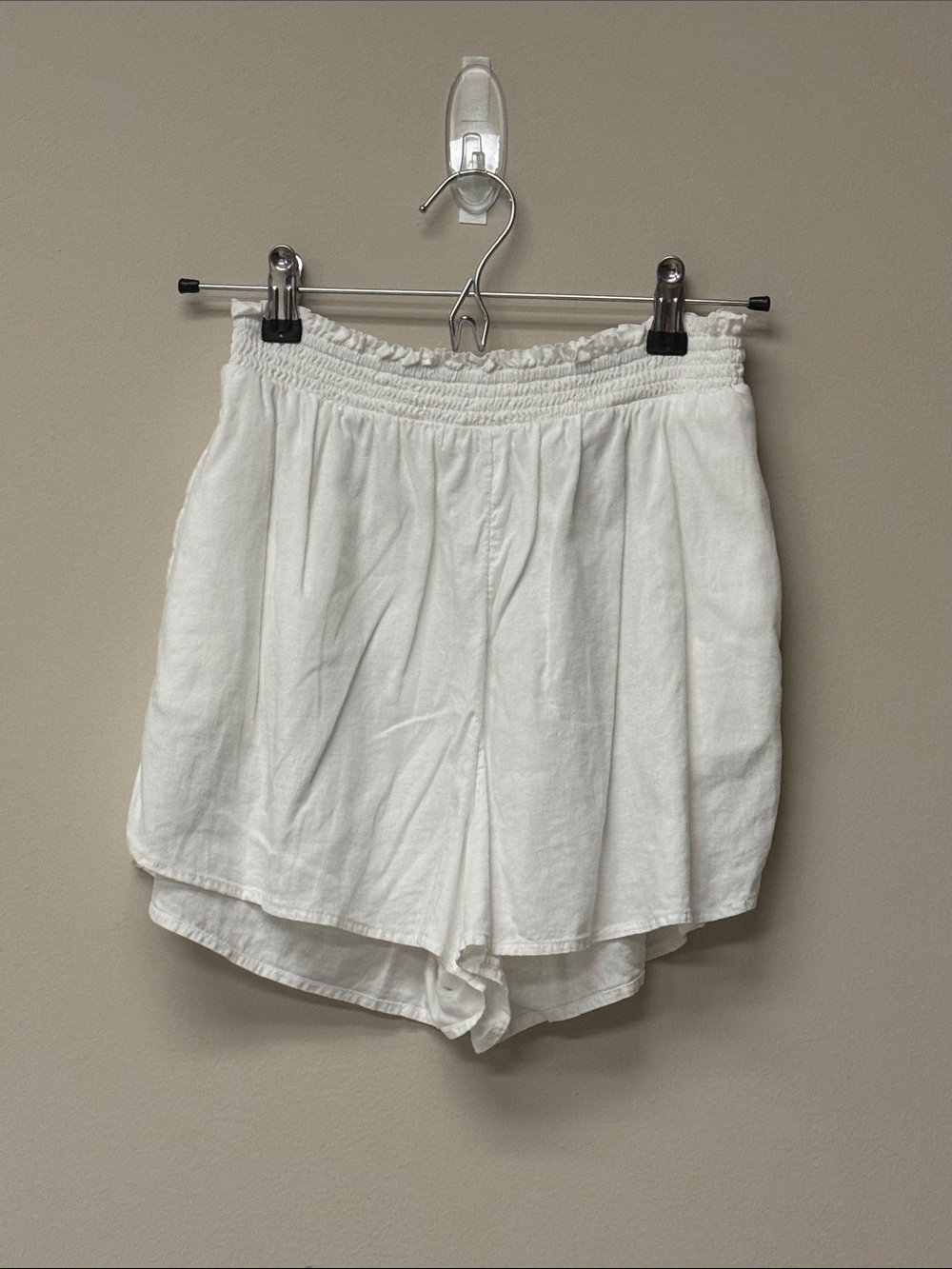 aerie White Linen-Blend Elastic Waist Shorts